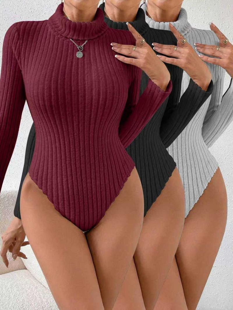 Women's Fall Winter High Neck Long Sleeve Three-Piece Bodysuits Set, Casual Slim Fit, Fashion Wear for Halloween and Christmas