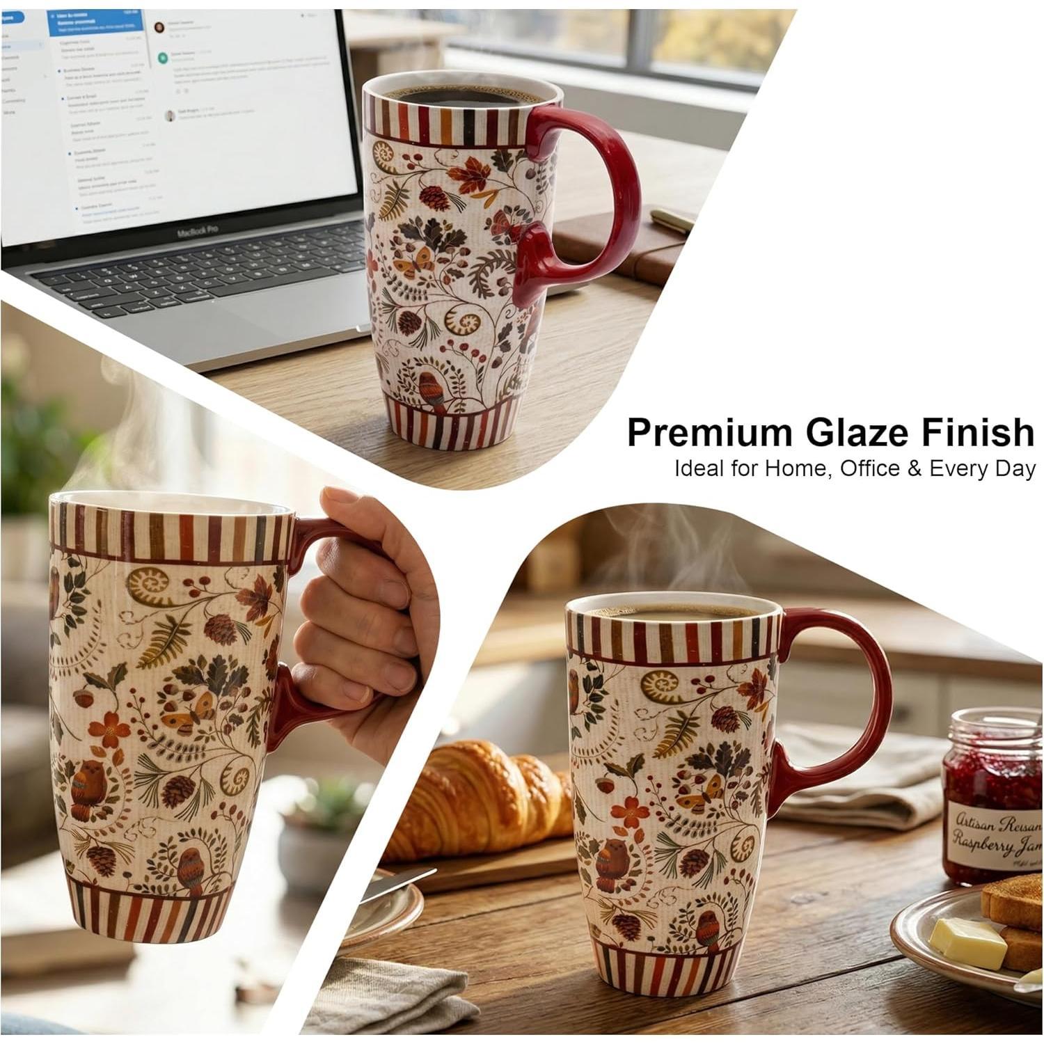 17oz Ceramic Travel Mug with Lid, Coffee Cup with Handle, Floral Design, Microwave & Dishwasher Safe,  for Women Men