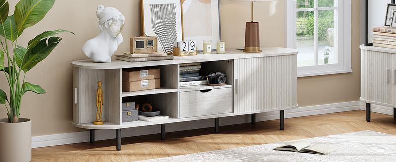 【Valentine's Day Gift】ONBRILL Tv Stand With Storage And Shelves Designed To Fit 55’’ - 80’’ Tvs. Wood Entertainment Center For Living Room And Bedroom, Media Console And Modern Tv Console Table