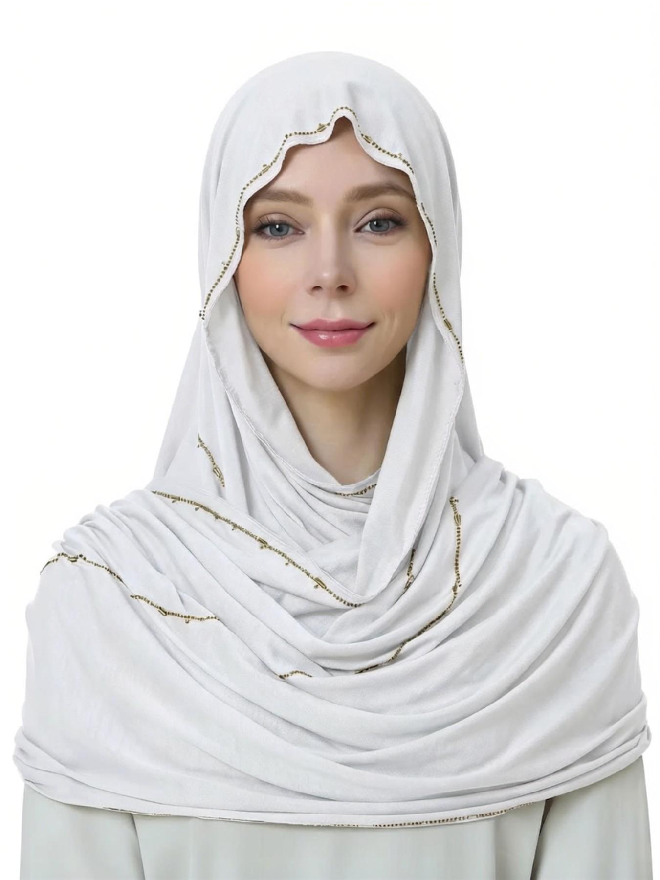 Elegant Beaded Muslim Women Headscarf Scarf, Soft Lightweight Summer Shawl for Prayer, Ramadan & Daily Wear, Stylish Hijab Accessory
