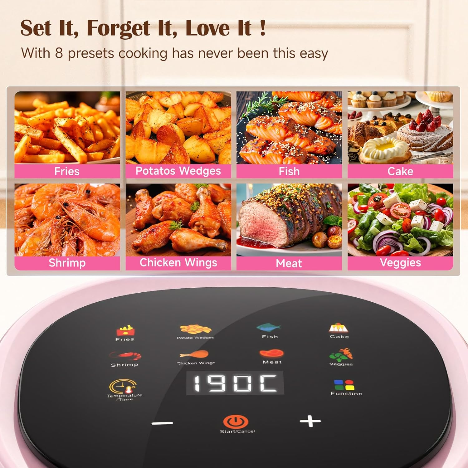 Compact Space Saving 5QT Glass Air Fryer with View Window 8-in-1 Touch Control Dishwasher Safe Basket