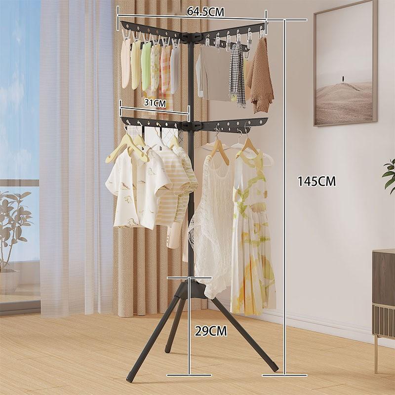 Multifunctional Floor Standing Clothes Rack, Foldable Drying Rack, Bedroom Balcony Laundry Storage Hanger, Powder Coated Steel Pipe, Durable, Clothes Hanging Rack