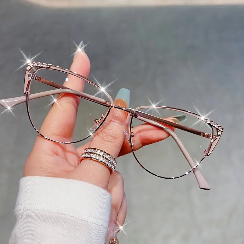 Rhinestone Cat Eye Blue Light Blocking Glasses for Women, Stylish Clear Lens Fashion Eyeglasses, Sparkling Decorative Eyewear, Trendy Daily Wear Accessories