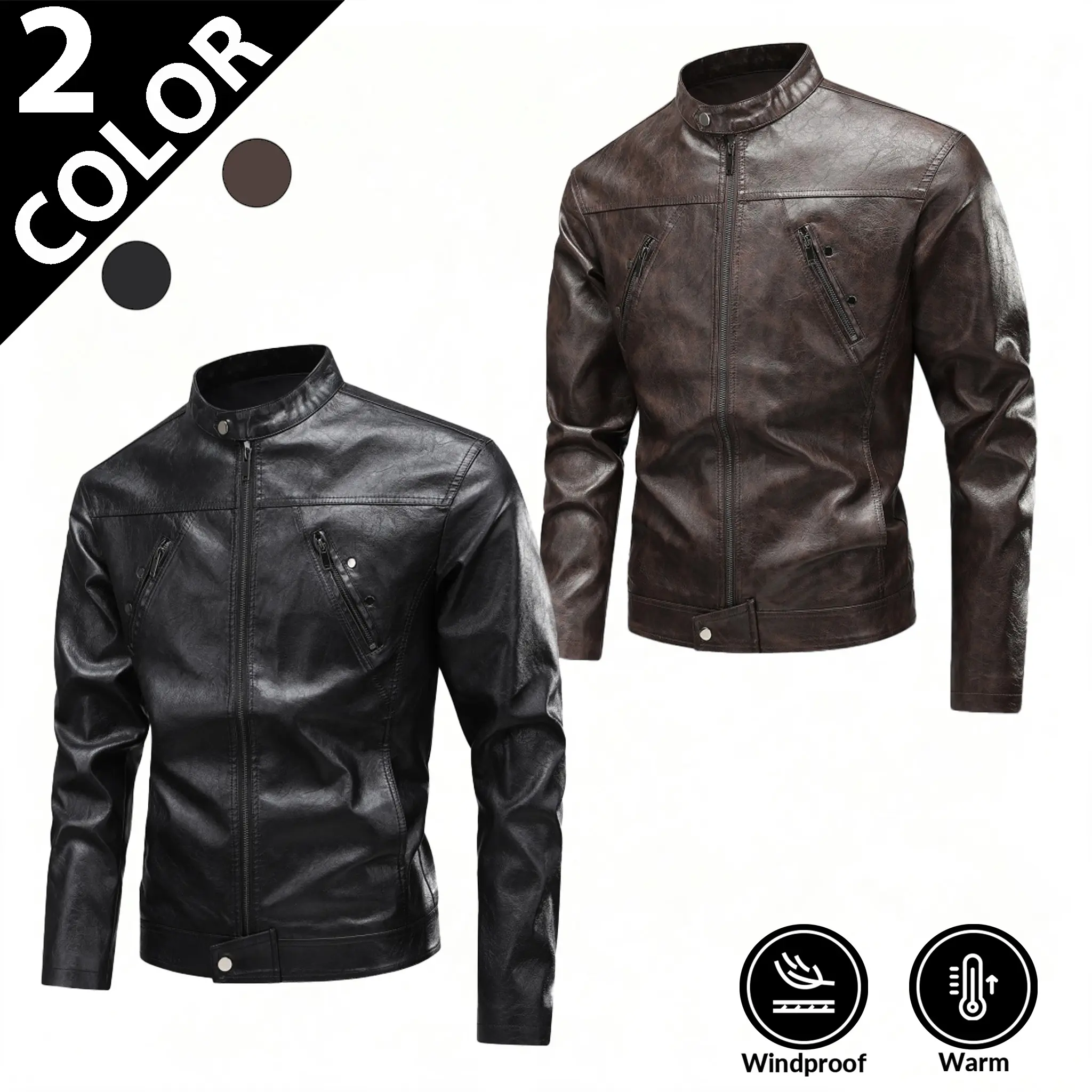 Showcase your unique taste with this 2026 men’s leather jacket, merging classic British‑style charm, retro vibes and timeless jacket elements.Designed with a sleek stand‑up collar, this outer piece locks out chilly wind while delivering a sharp, sty