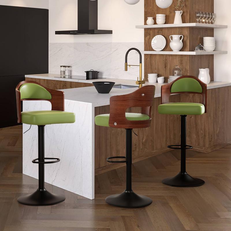 Swivel Bar Stools Set of 2 Seat Adjustable Height 24.5-33.5IN, Wooden Barstools PU Leather Upholstered Bar Chairs with Back & Footrest for Bar Kitchen Dining Room