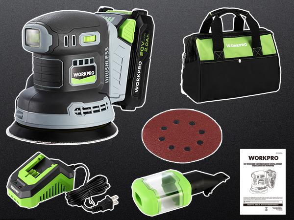 #JumpstartSale WORKPRO Cordless Random Orbital Sander Brushless 6 Variable Speeds 6000 to 12000 OPM, 20V 5in Electric Orbit Sander for Woodworking with Battery, Charger, Dust Collector, Tool Bag,15 Counts Sanding Discs