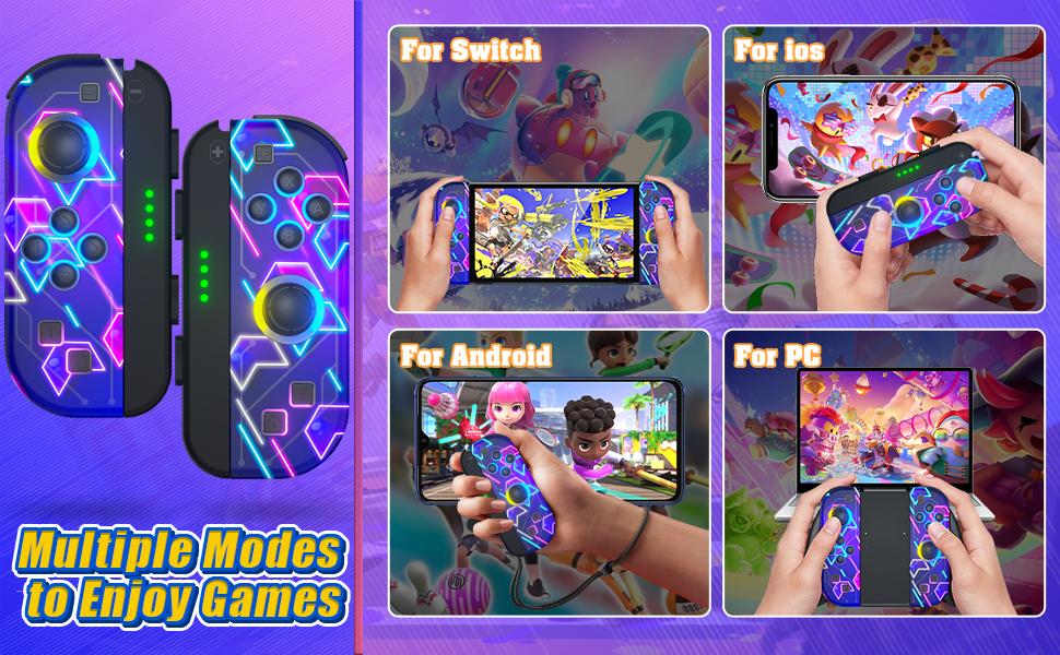 Switch Controller for Nintendo Switch, Switch Controller Joycon (L/R) with RGB Light Compatible with Nintendo Switch/ Switch Lite /Switch OLED