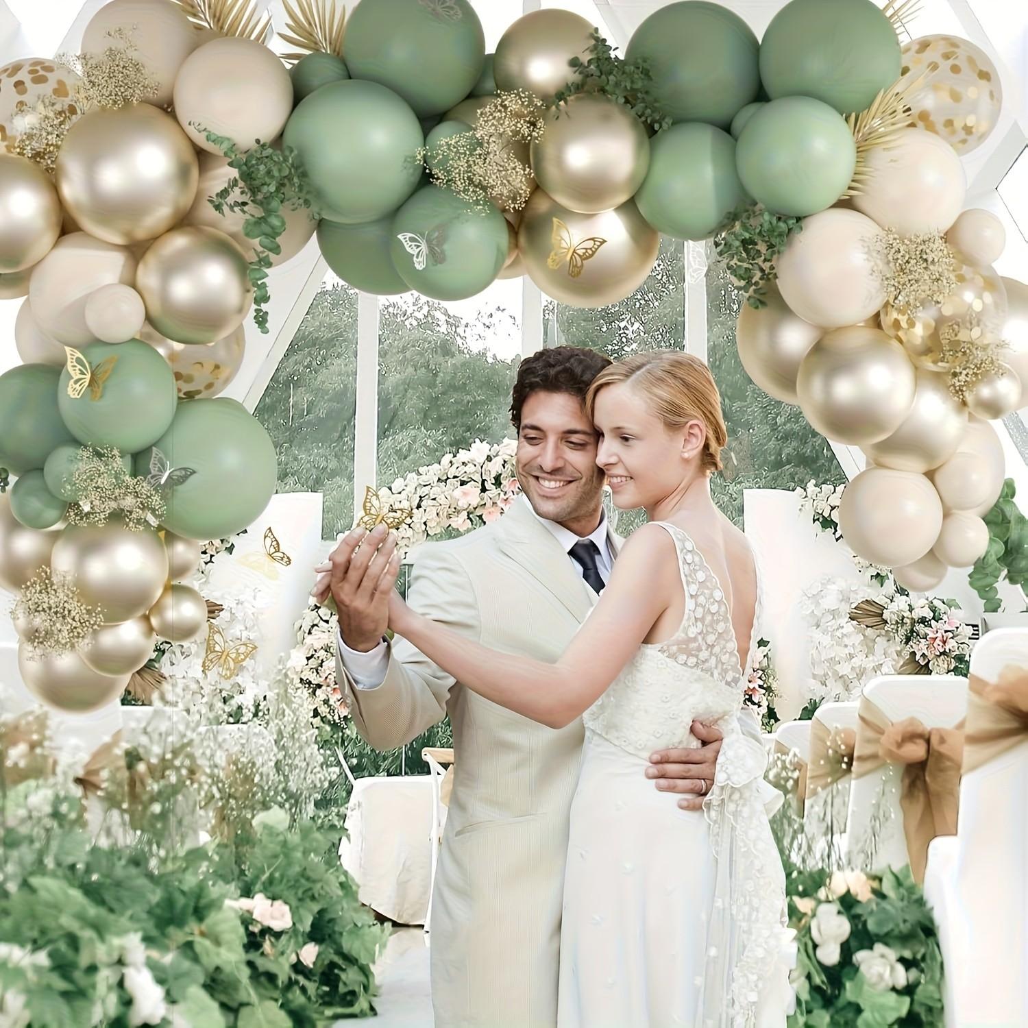 50 gold, white, and gray green balloon arch kits, gold confetti balloons, suitable for weddings, birthdays, parties, and engagement parties, gender revealing, bachelor parties, date nights, garden decorations