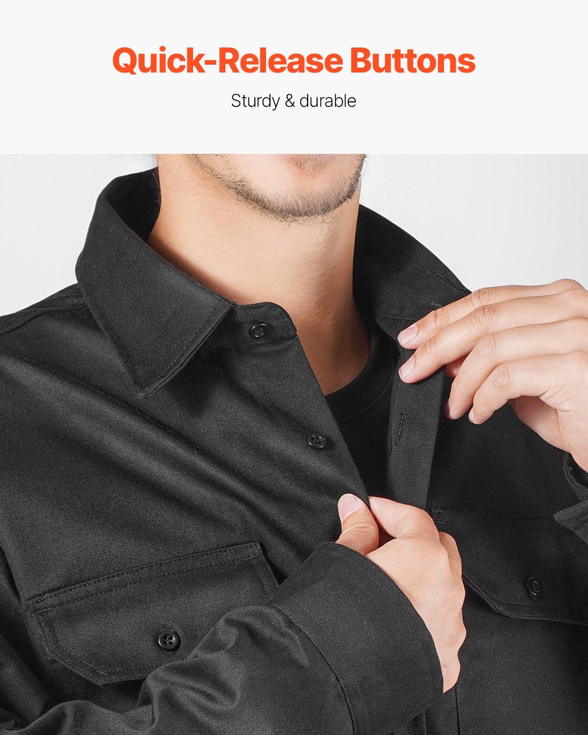 VEVOR Flame Resistant Welding Jacket, 7oz.FR Shirts for Men, Machine Washable Cotton Heat-Resistant Welding Shirt, Meets ATPV 9.2 Cal/cm² Arc Rating - XL Size