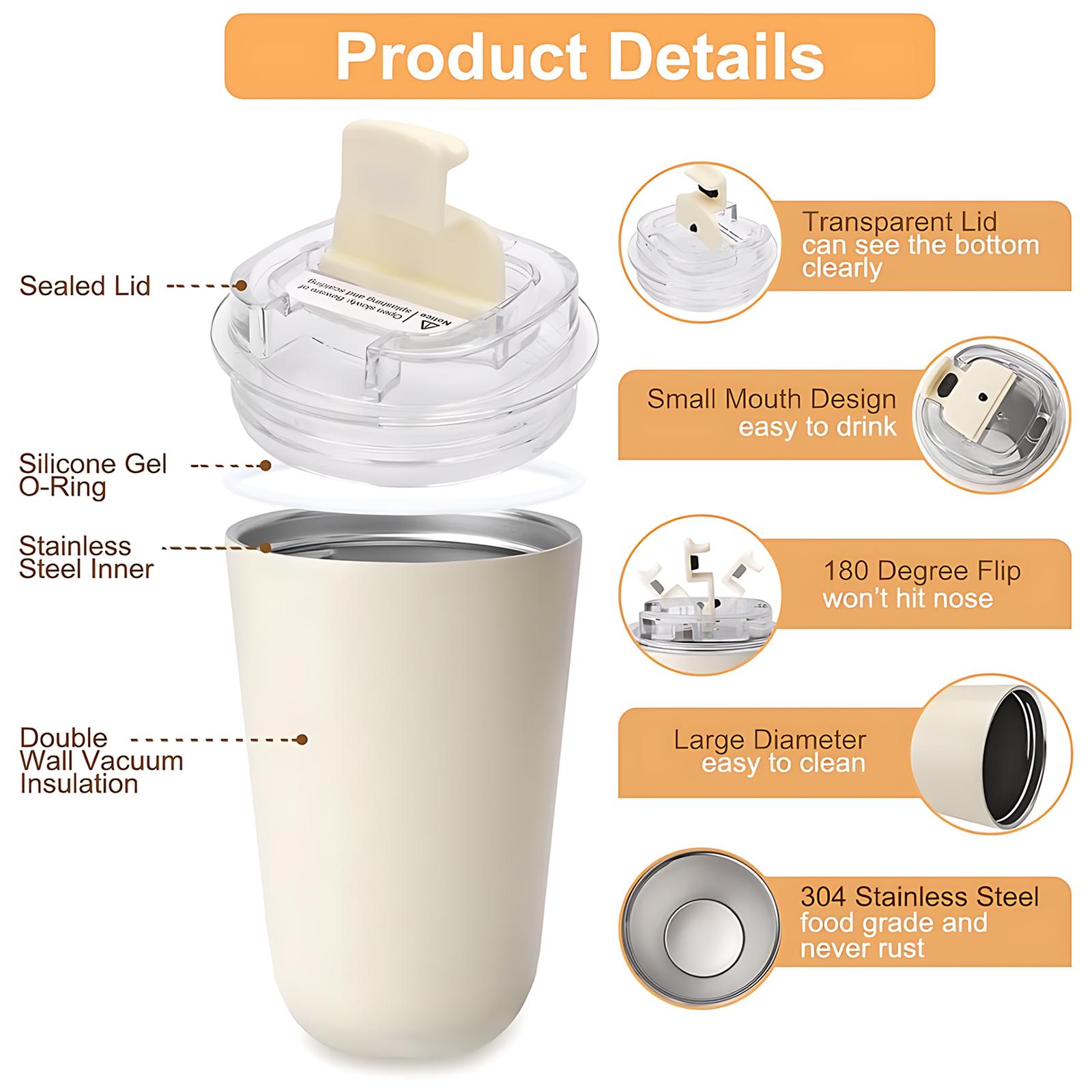 1Pc 15oz Double Wall Stainless Steel Vacuum Insulated Mug, Tumbler with Lid, Matte Finish Thermal Cup, Keep Hot 6H/Cold 12H, Compact Leak-Proof Insulated Cup for Coffee Tea, Great for Office/Commute/Travel/Home Use, Unique Gift, Minimalist Style