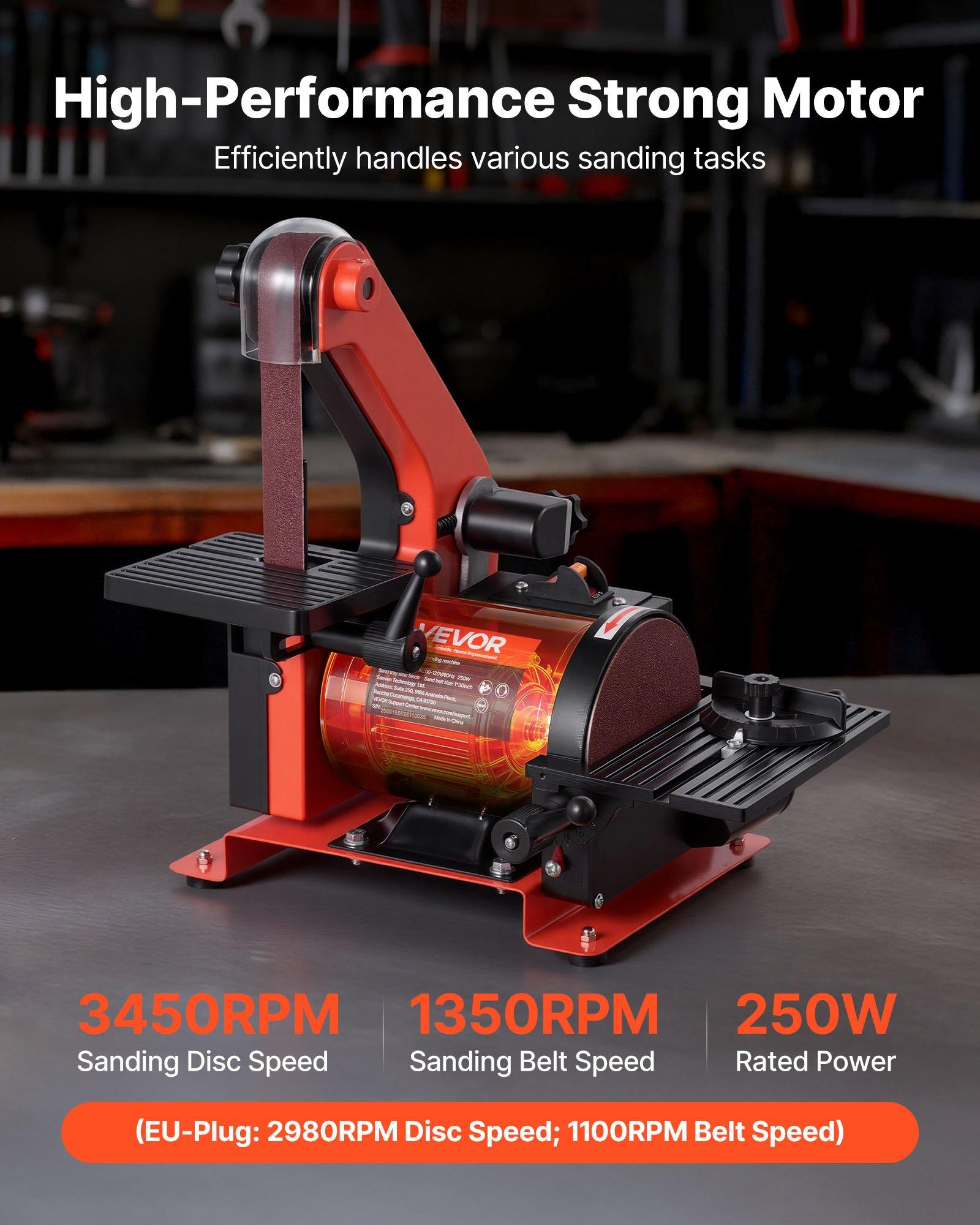 VEVOR Benchtop Disc Sander Combo, 5 inch Disc & 1" x 30" Belt Sander, 250W Power, 0-45 Adjustable Worktable, Dust Collection Ports for Woodworking, DIY Projects