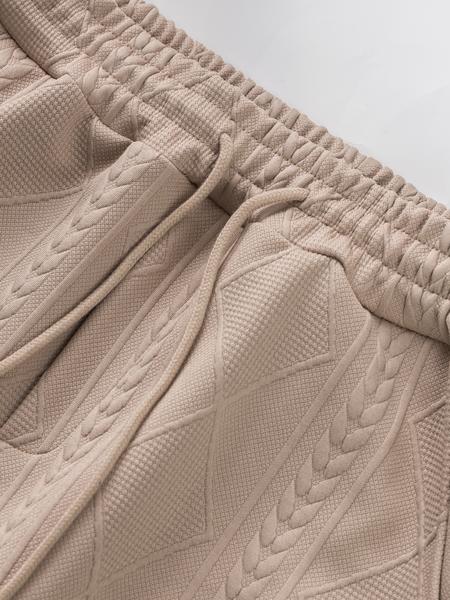 Men's Spring & Fall New Suit Set, Jacquard Heavyweight Reversible Collar Dual Pocket Long Sleeve Drawstring Pants, Soft Fabric