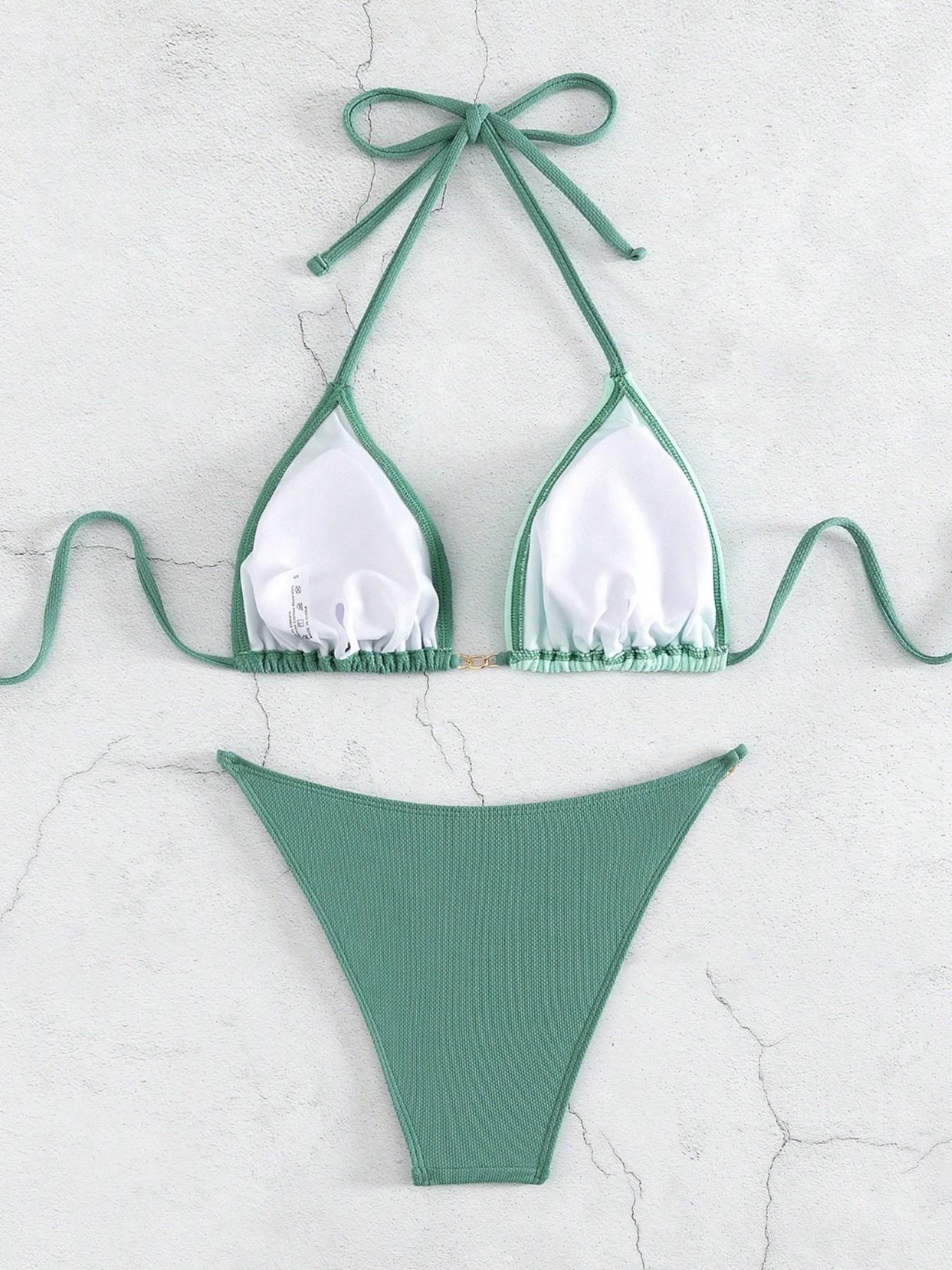 Gradient Halter Triangle Bikini Set for Women, Summer Vacation Sexy Babe Style, Adjustable Straps, Side Chain Decor, Beach Pool Party Wear