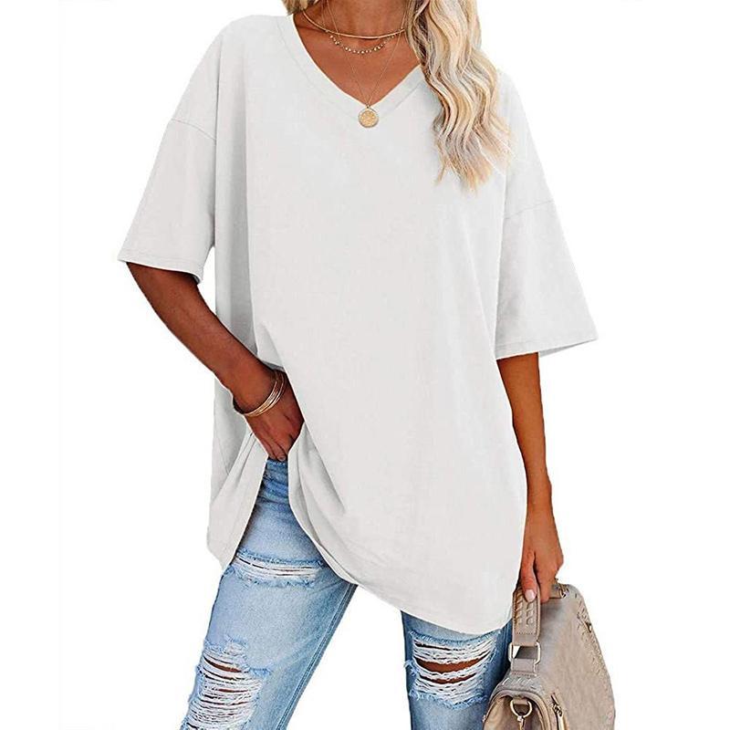 MIDIROSS Loose V-Neck Cotton Jersey Tee – Everyday Comfy Short Sleeve, Plus Size up to 4XL