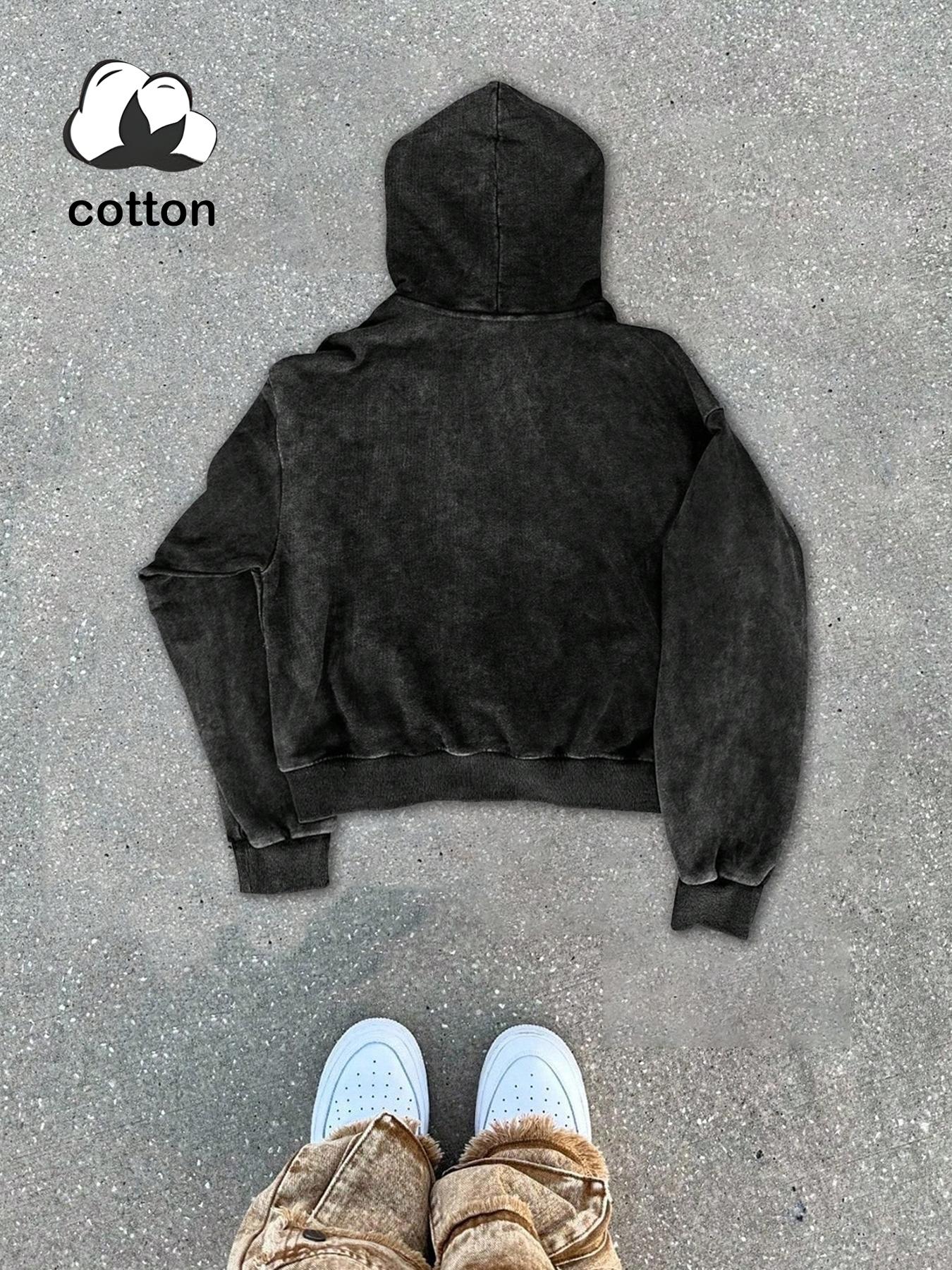 Heavy metal concert youngboy never broke again cotton men's street retro style washed hooded sweatshirt fashionable trendy casual men's tops, men's long sleeve plus velvet autumn and winter style