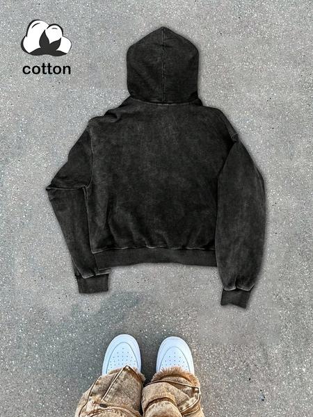 Heavy metal concert youngboy never broke again cotton men's street retro style washed hooded sweatshirt fashionable trendy casual men's tops, men's long sleeve plus velvet autumn and winter style