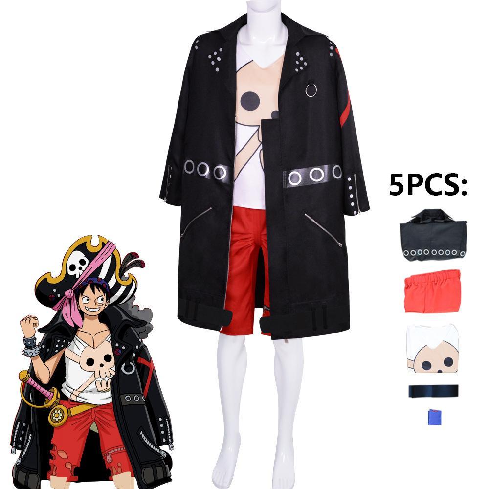 Anime Costume Film Red  Luffy Cosplay Costume Halloween Party Theater Edition Luffy Trench Pants Full Outfits