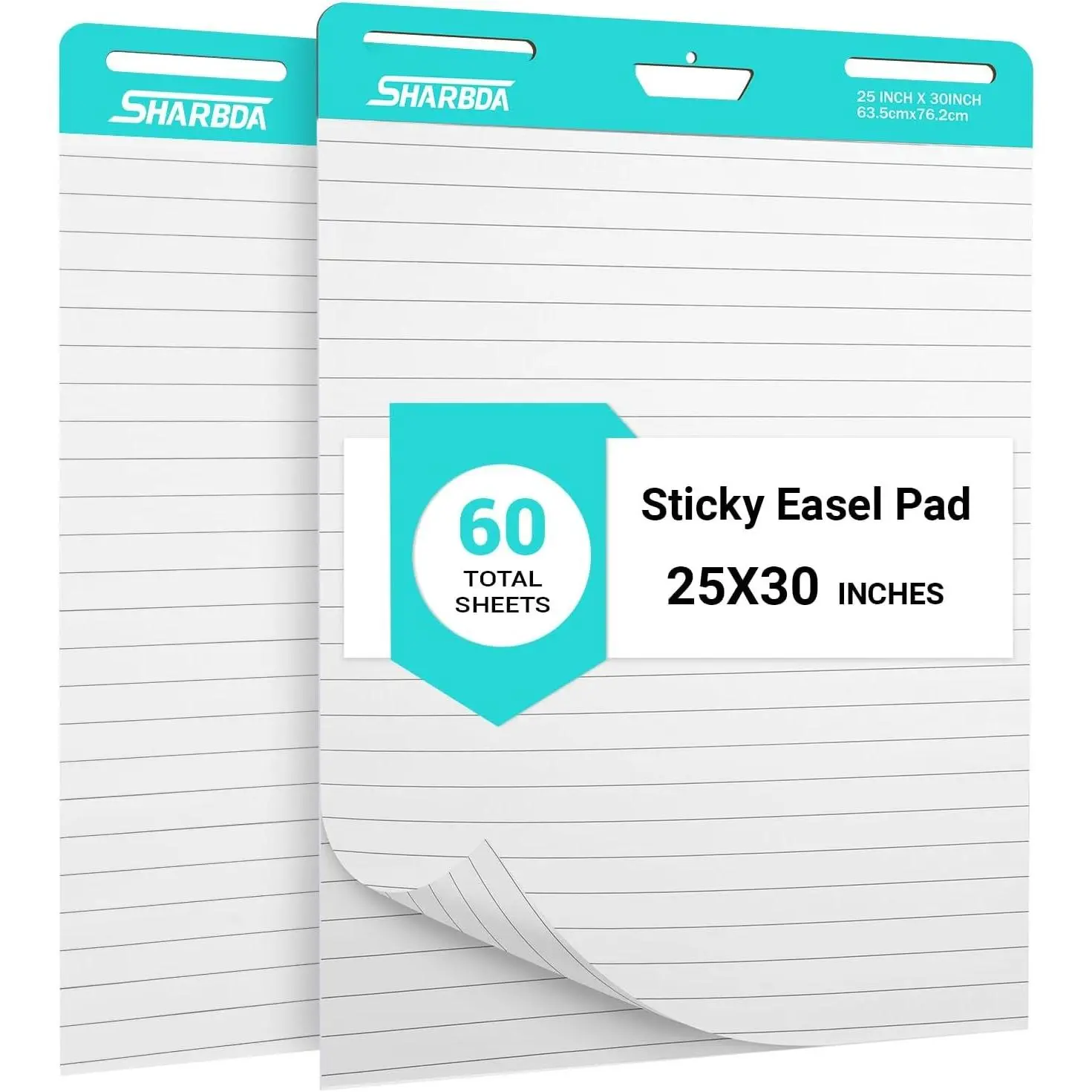 Lined Sticky Easel Pad, 25 x 30 Inches, Flip Chart Paper for Teachers, Large Self-Stick Easel Paper, Super Sticky & Bleed-Resistant, 30 Sheets/Pad, 2 Pads