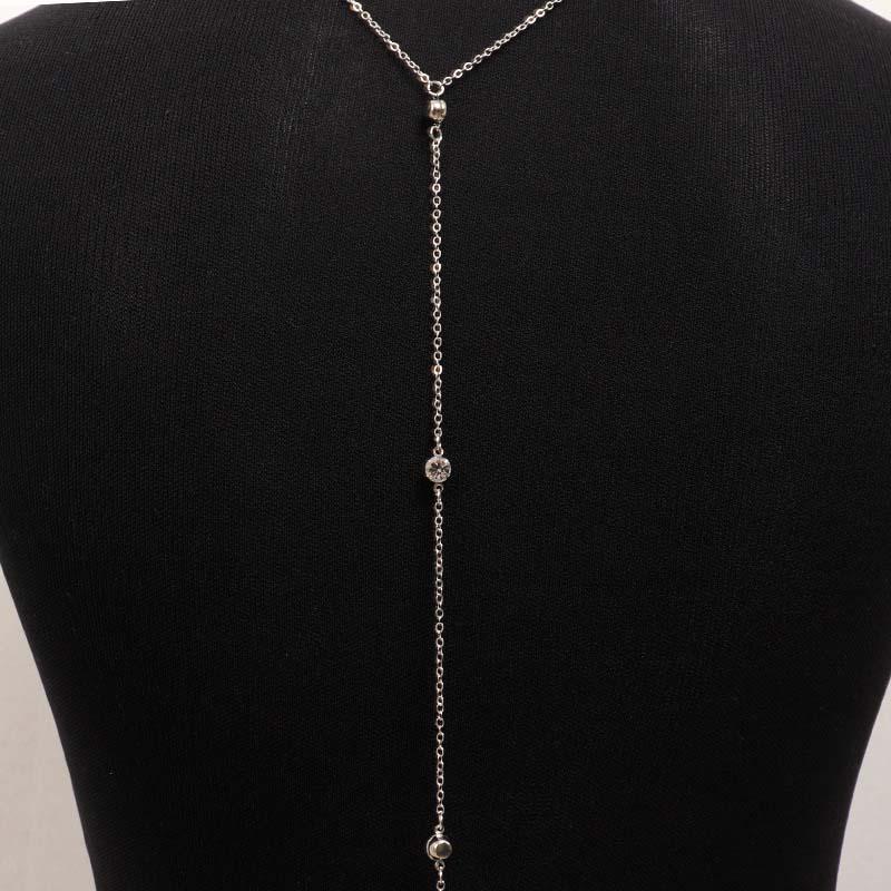 Women's Sexy Crystal Body Chain Necklace - Fashionable Jewelry, Silver-Colored Necklaces, Elegant Metal Long Zircon Backless Body Jewelry, Bikini Beach & Wedding Accessories, Body Chains