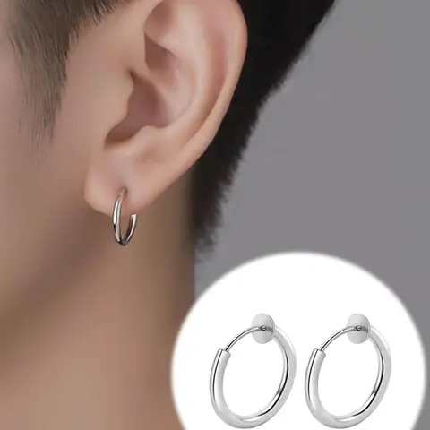 2pcs Small Hoop Spring Ear Clips Earrings, Stainless Steel Painless No Piercing Stealth Fake Ear Jewelry, Unisex 8-16mm, Non Piercing Non Pierced Earrings