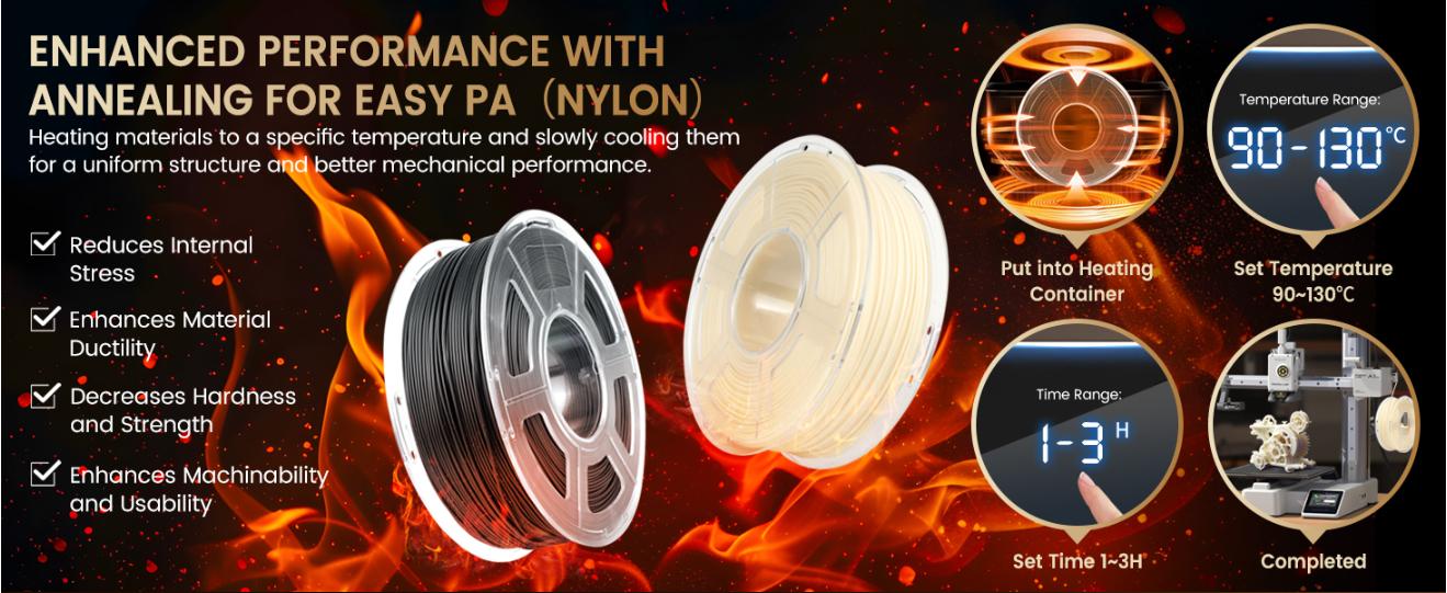 SUNLU Easy Nylon (E-PA) 3D Printer Filament 1KG – No Warping, High Strength, Heat Resistant (121°C) | Smooth Printing, UV & Moisture Resistant | Ideal for Functional & Industrial Parts