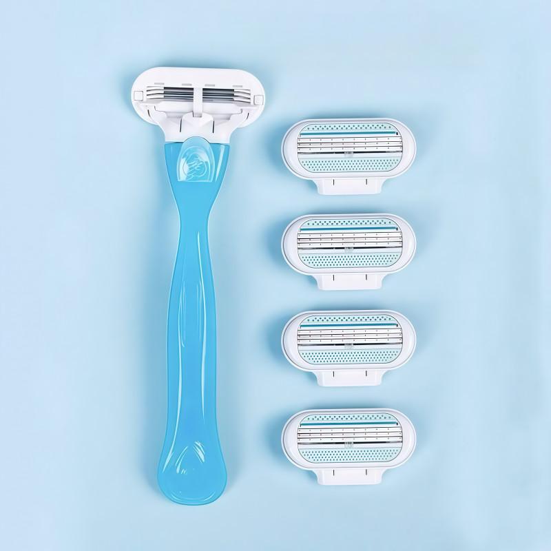 Unisex Manual Razor Set, 9 Pieces Including Handle & 8 Replacement Heads, Stainless Steel Blades, Safe Replaceable Shaving Heads