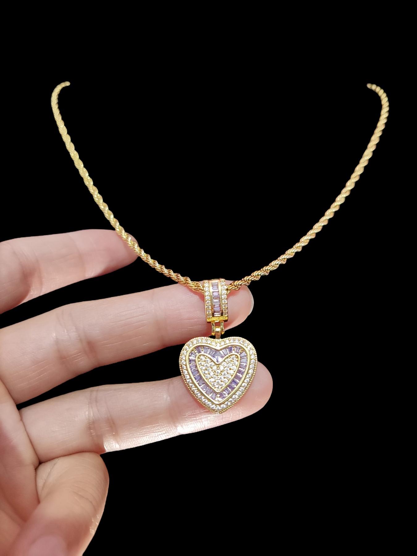 Heart Shaped Pendant Necklace, Fashion Zircon Decor Necklace for Party, Daily Decor, Trendy All-match & Exquisite Jewelry for Birthday Gift, Love Heart Necklace