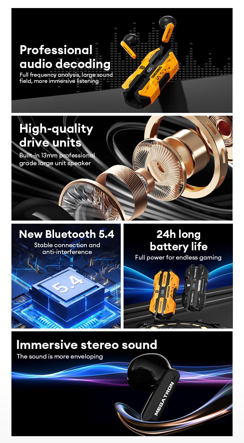 TRANSFORMERS TF-T51 In-Ear Wireless Earphones with Bluetooth 6.0 for Faster, More Stable Connection & Lower Power Use, Immersive Full-Frequency Stereo Sound, High-Resolution Audio, Wireless Headphones for Music & Phone Calls, Compatible with Android & iOS