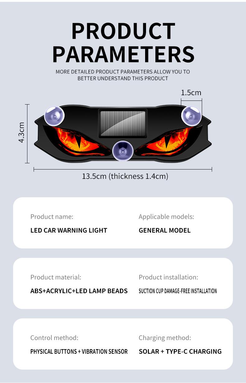 Demon Eye Car LED Atmosphere Light, Wireless Lamp with Dynamic RGB Colors & Easy Suction Mount, Solar & Type-C Rechargeable for a Bold Look on Cars, SUVs, Trucks, Car Interior Accessories tiktokshopbacktoschool