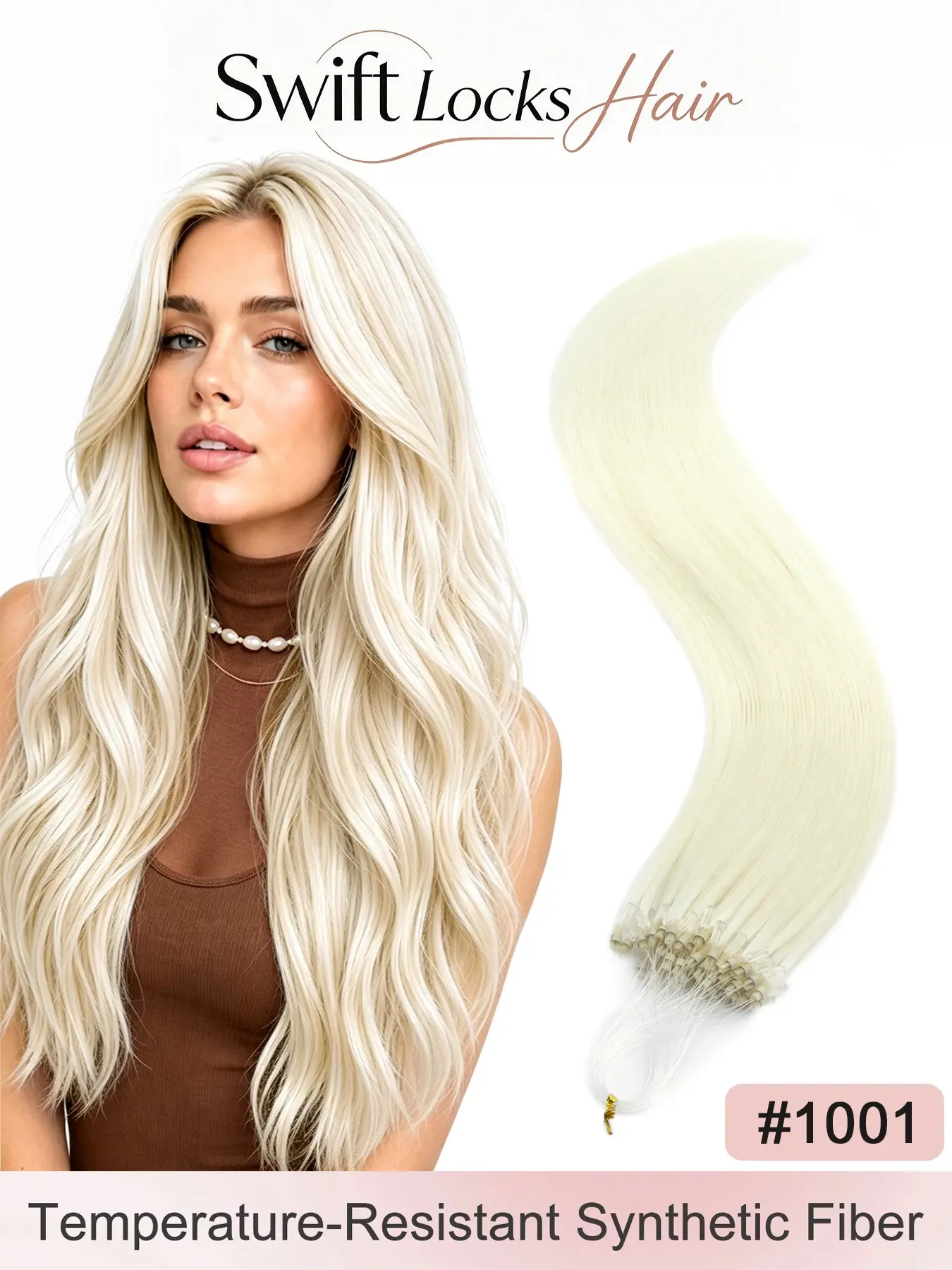 50 Strands Micro Beads Hair Extensions, 20inch Natural Straight Synthetic Fiber Hair, 12 Colors, Add Volume & Length for Women