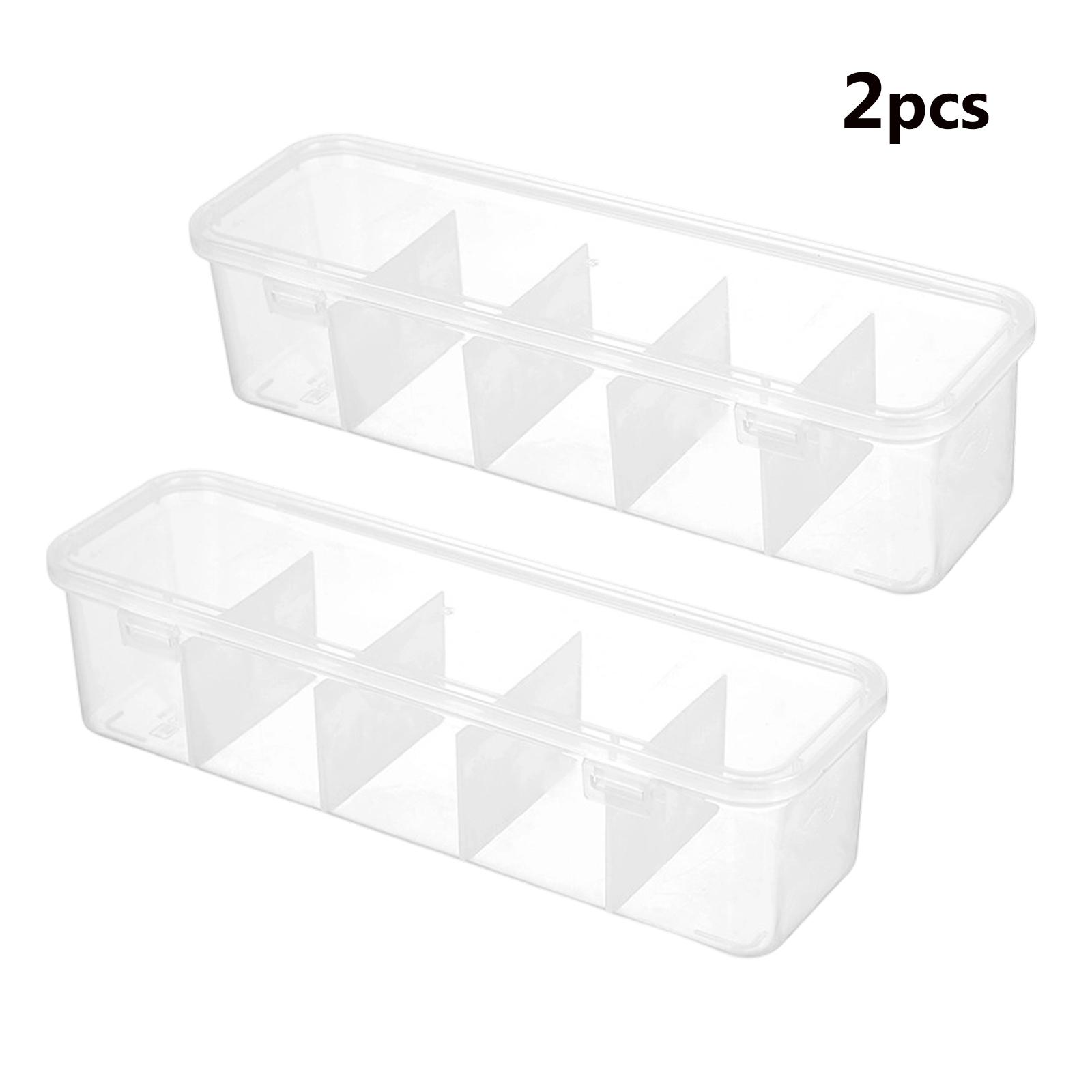 2-Pack Large Capacity Transparent Storage Box with Clips, 5 Compartments, Food-Grade PP Material, Dustproof Lid, Multi-Use for School/home/kitchen/bathroom