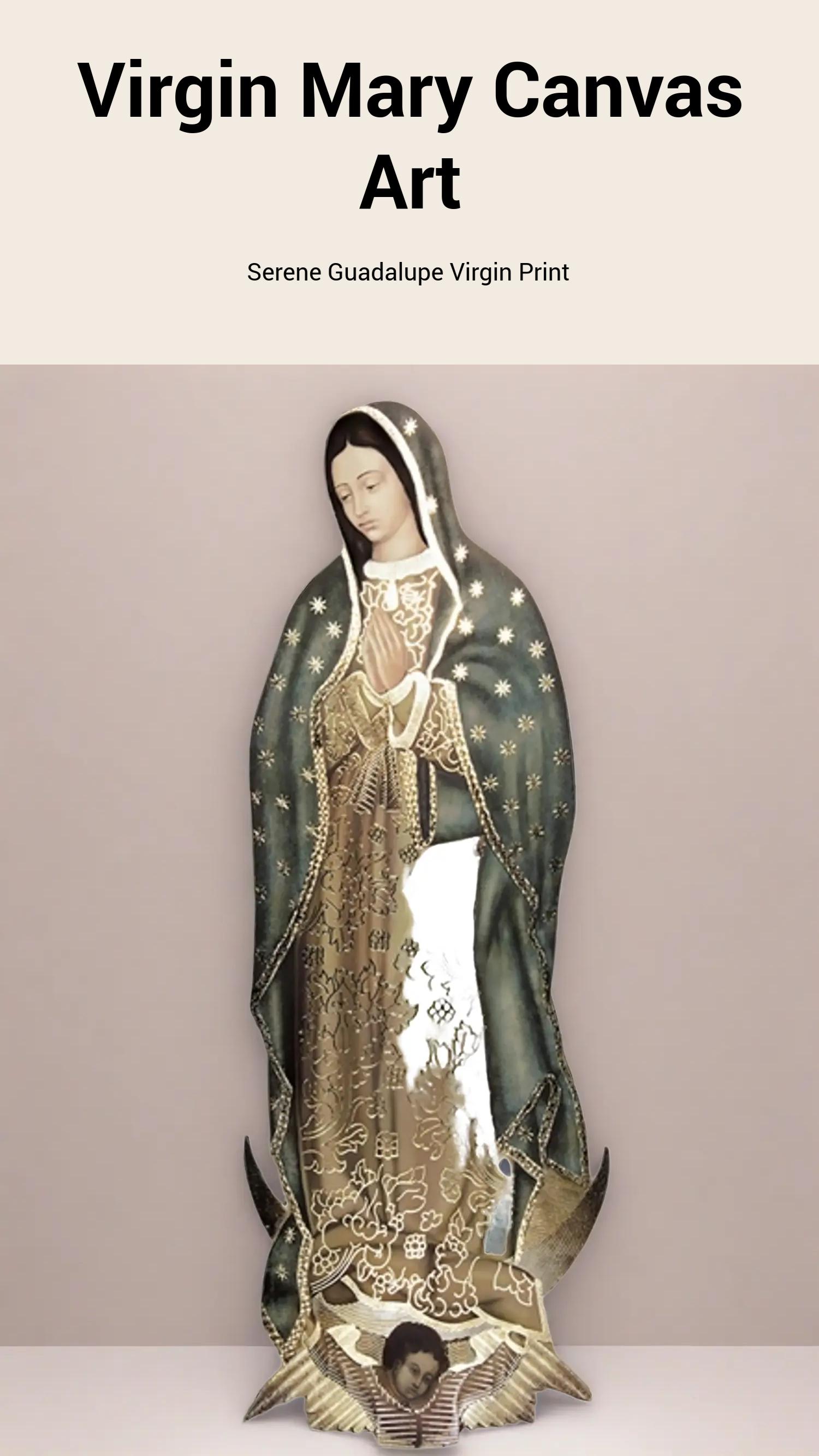 Guadalupe Virgin Mary Pattern Unframed Painting, Wall Art Canvas Printing, Wall Decor for Home Living Room Bedroom, Religious Decoration