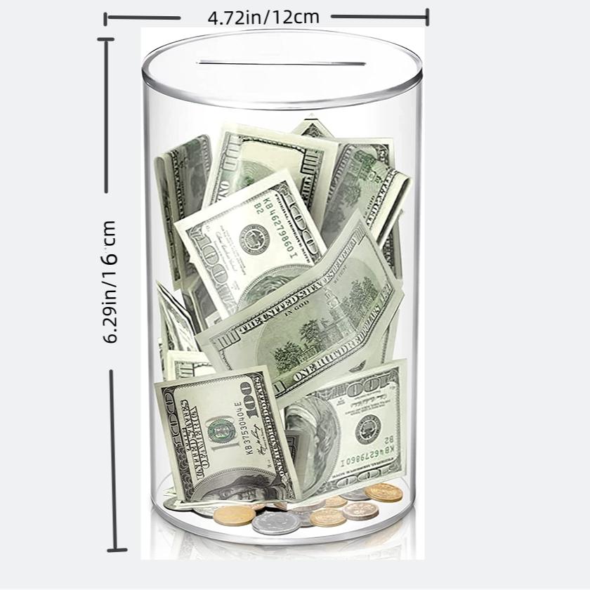 Acrylic Coin Bank Cylinder, Transparent Money Box, One-Way Inlet, Kids Gift, Independence Day Memorial, Desktop Decoration, Savings Planner, Acrylic Savings Jar, Acrylic Piggy Bank