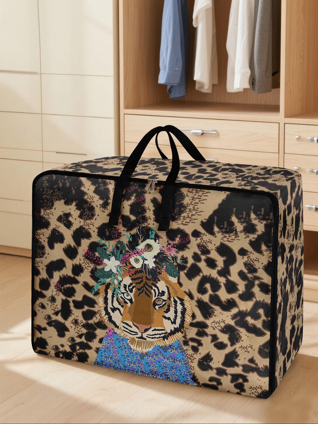 Tiger Pattern Storage Box, Fabric Storage Organizer, Space-Saving Large Handheld Organizer, Ideal for Moving, Travel, Camping, Dormitory, Bedroom, Quilts
