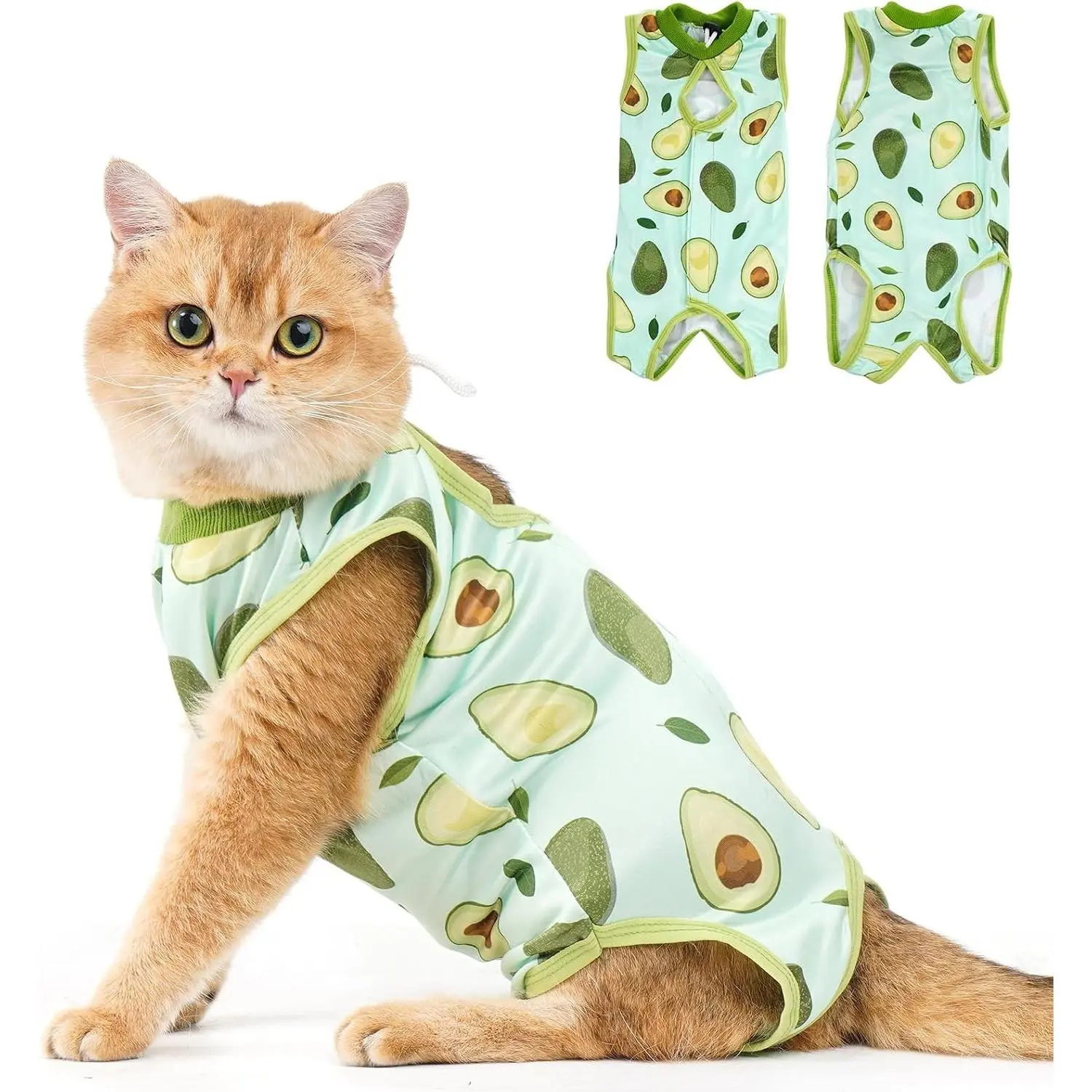 Cat Recovery Suit - Kitten Onesie for Cats After Surgery, Cone of Shame Alternative Surgical Spay Suit for Female Cat, Post-Surgery or Skin Diseases Protection -Avocado(L)