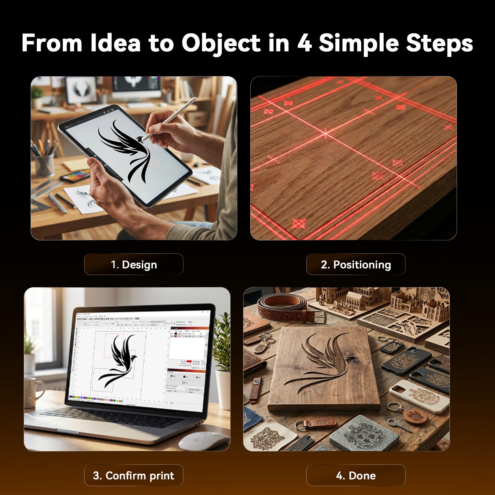 Artilume T1 Foldable Laser Engraver, No Assembly Required, Portable Use Anywhere, 10000mm/min Movement Speed, 0.01mm Accuracy, 200×150mm Working Area for Wood, Leather, Acrylic, and Coated Metal — Ideal for DIY & Small Businesses