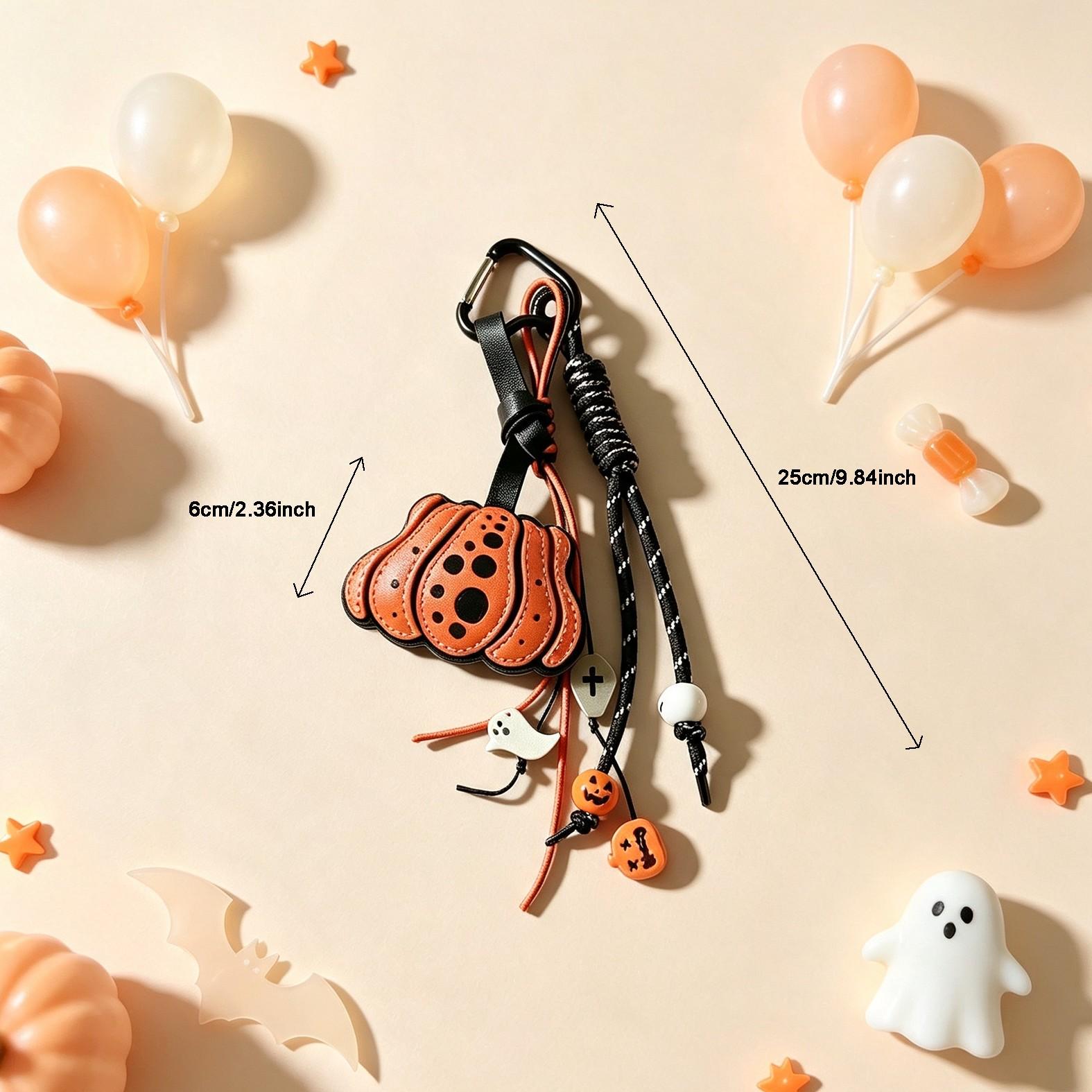 Halloween Pumpkin Bag Charm Keychain, Cute Ghost Spider Web Pendant, Spooky Leather Carabiner, Gothic Trick or Treat Accessory