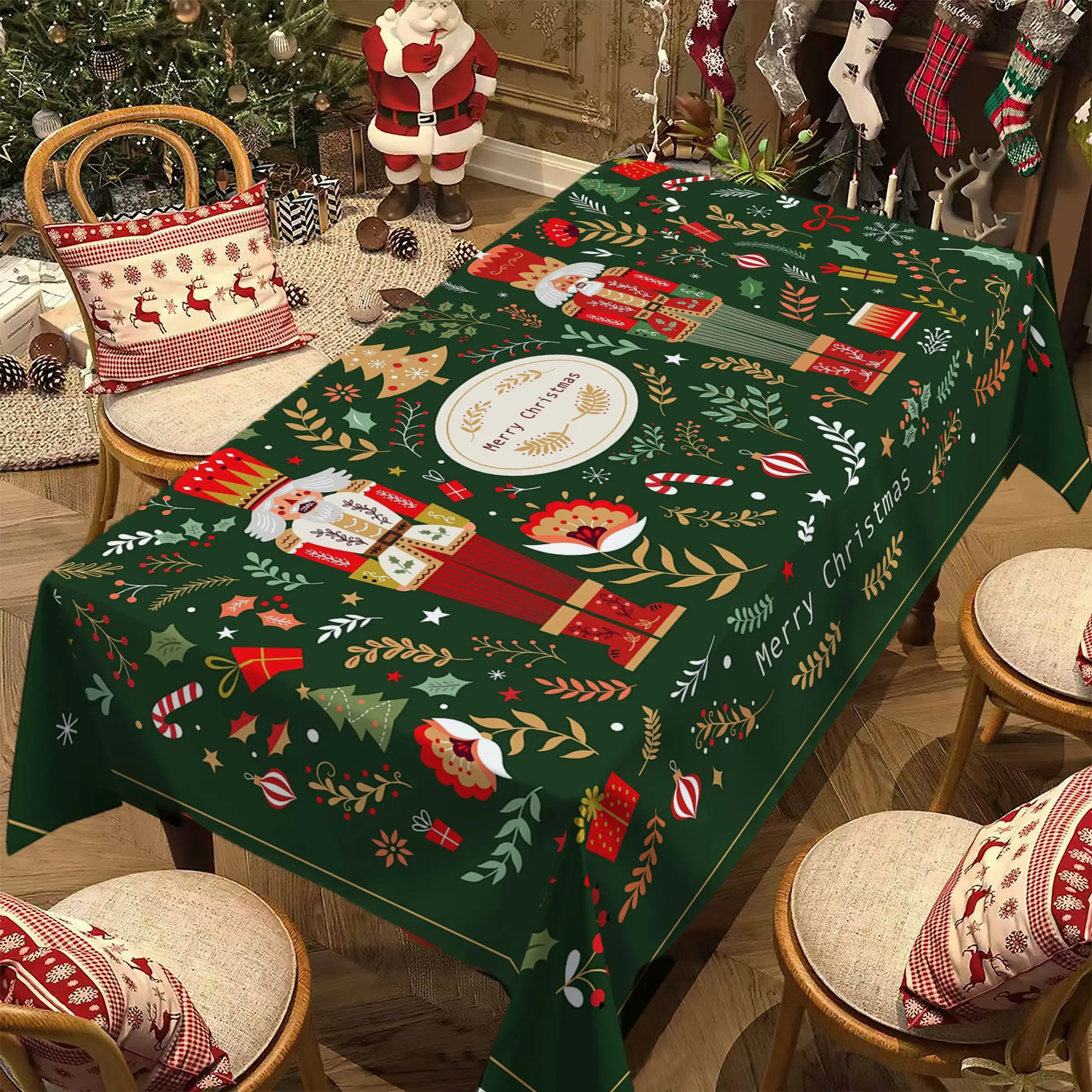Rectangular Christmas Tablecloth, Nutcracker Santa Print, Holiday Party Decor, New Year Dinner Table Decoration, Best Christmas Gift