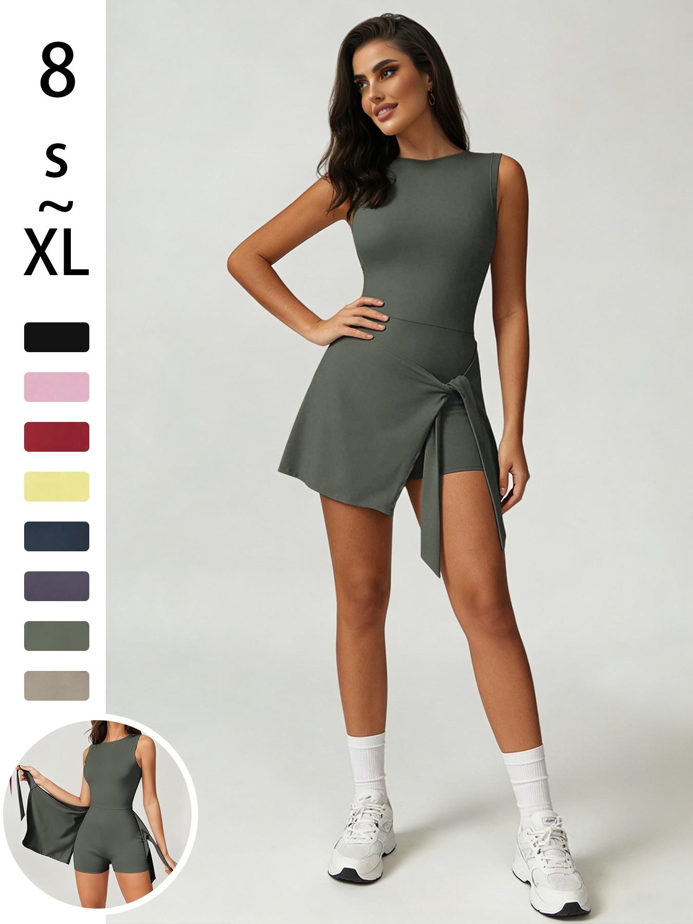 Women's Sporty Jumpsuit Dress Set, High Elasticity Yoga, Comfortable Fitted Fitness Commute Wear, All-Season Casual Outdoor Clothing, Sleeveless Athletic Dress, Sleeveless Sports Dress