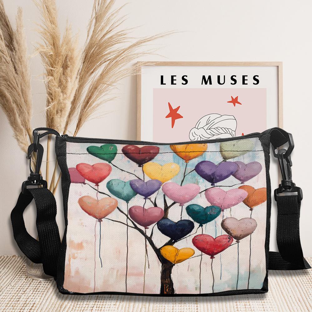 Colored Love Balloon Tree Printed Shoulder Bag for Holiday Gifts, Daily Use 9.16
