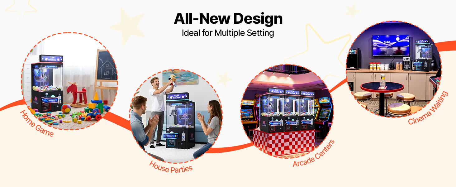 VEVOR Claw Crane Machine, Medium-Sized Arcade Game Machine with Light Sound, Adjustable Steel Claws, Precise Toy Candy Grabber Prize Dispenser Vending Toy, for Commercial Home Cinema, Black Purple