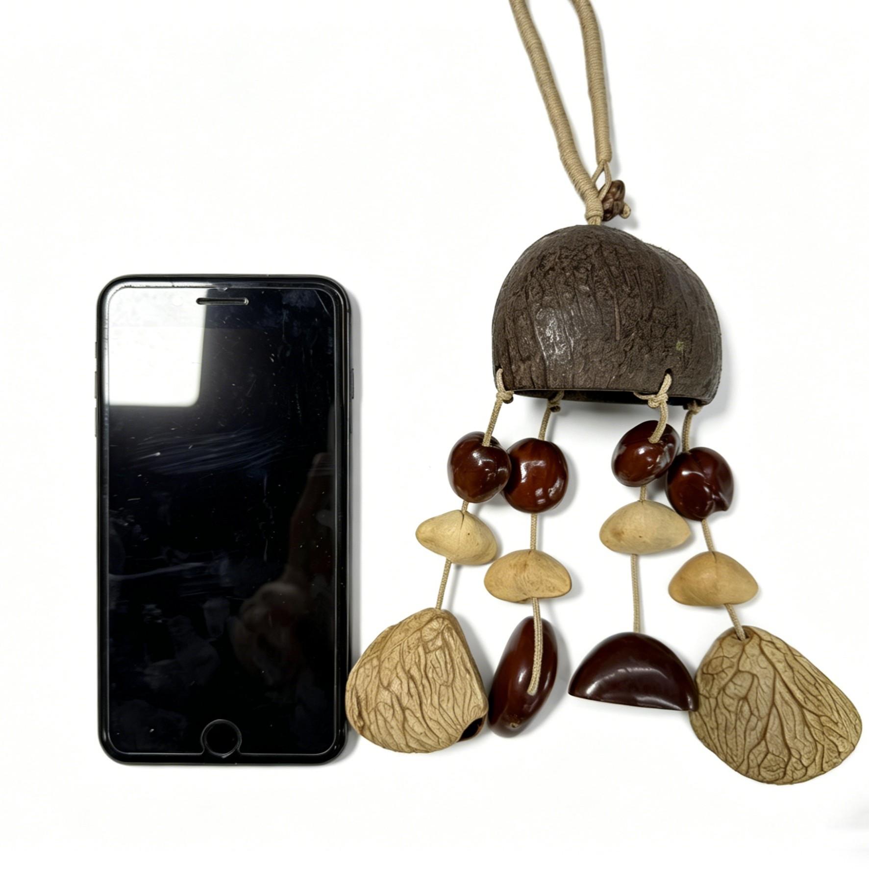 Natural Coconut Shell Seed Wind Chime, Bohemian Handmade Wooden Hanging Decor, Vintage Garden Patio Decoration, Sound Healing Bell