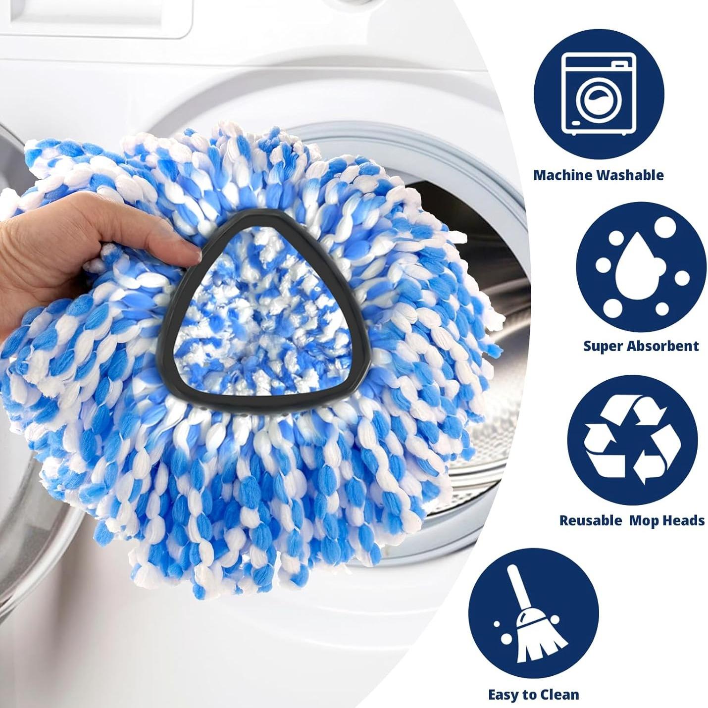 Spin Mop Head Replacement, 3-Pack Microfiber Refill Heads for Rinseclean 2-Tank System, Cleaning Accessories