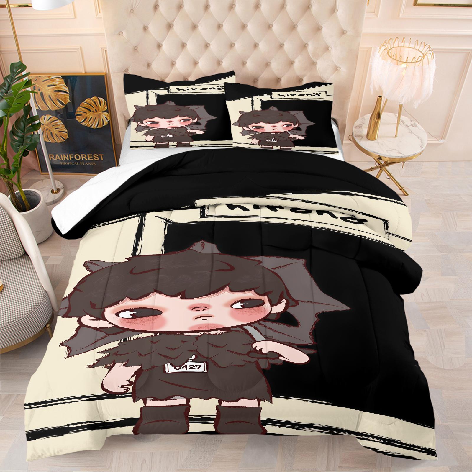 Hirono Pattern Soft Bedding Set, Includes 1 Blanket and 1 or 2 Pillowcases Without Pillows, Perfect Gift Option, Bedroom Bedding Set