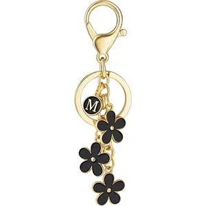 SELOVO Initial Keychain White/Pink/Black Cute Keychain Girl Purse Charms for Handbag Cute Letter Flower Keyring for Backpack