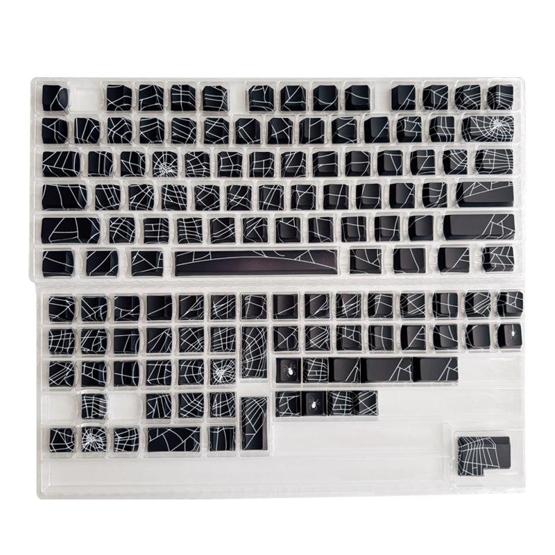 Spider Web Side Printed Keycaps, Mechanical Side Transparent Pbt Five-Sided Heat Transfer Customizable Keycaps, 130pcs Boxed