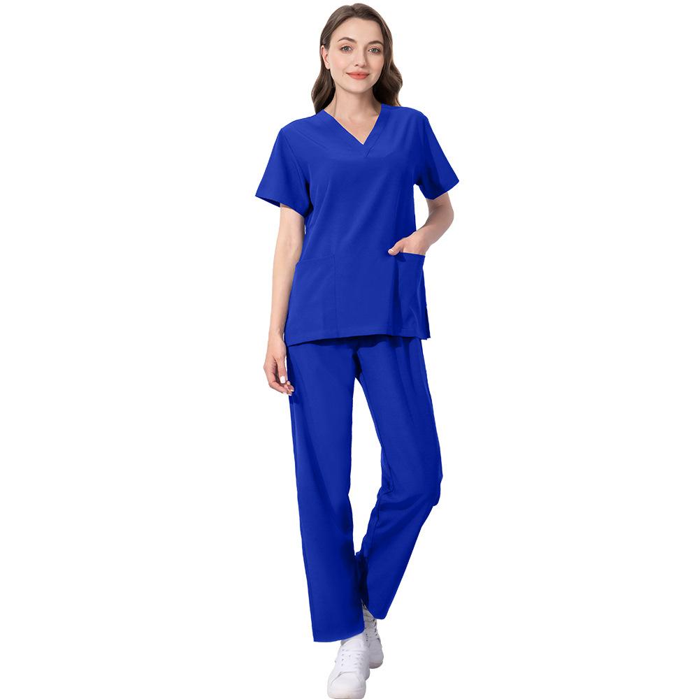 Elastic Quick-Dry V-Neck Two-Piece Scrub Hospital Nurse Uniform Set Beauty Salon Workwear and Operating Outfit Elastic and Slim-Fitting Quick-Dry and Breathable Suitable for Daily Wear in Hospitals Beauty Salons and Operating Rooms