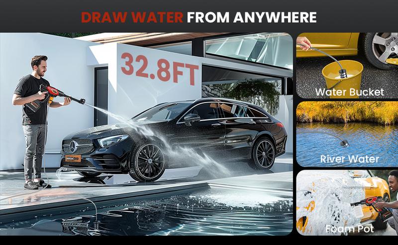 NEXPOW 1000PSI Cordless Pressure Washer, 2.4GPM Portable Power Washer with 6-in-1 Adjustable Nozzle, Power Cleaner with 32.8ft Hose for Cars/Patios