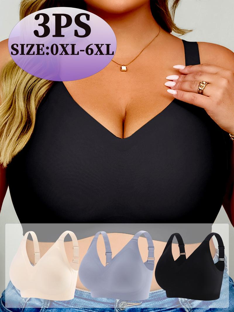 Plus Size 3pcs Comfortable Wireless Support Bra Set, Jelly Bra Fabric for a Seamless Fit, Medium Support with Stylish Design