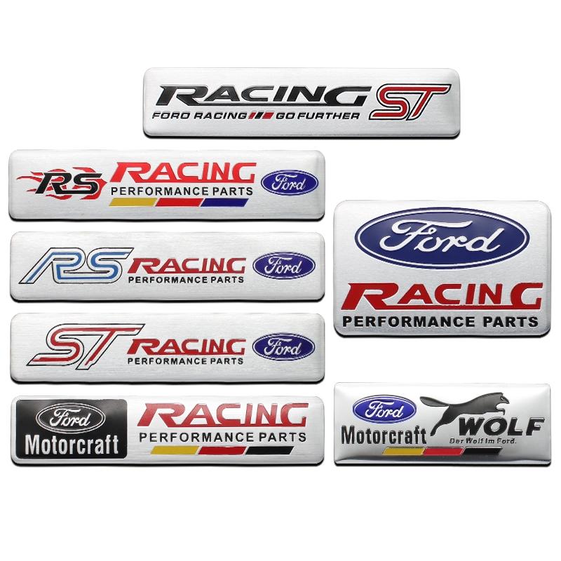 1/7Pcs 3D Aluminum Racing Car Stickers Badge Emblem Body Side Fender Rear Trunk Tail Decor Decal For Ford ST Focus 2 3 Mk3 Mk2 Mk1 Fiesta Mk7 Kuga Ranger Fusion Mondeo Mustang S-MAX Accessories Body Side Decals